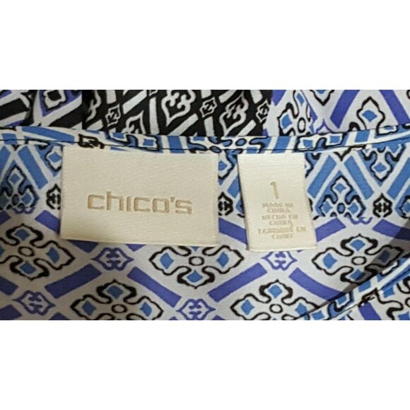 Chico's Size 1 US Small 8-10 Women's Blouse Short Sleeve Blue Lightweight Festiv - Picture 6 of 8